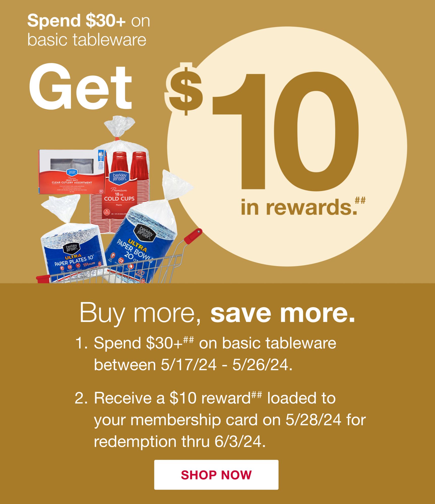 Save $30 on basic tableware, get $10 in rewards.