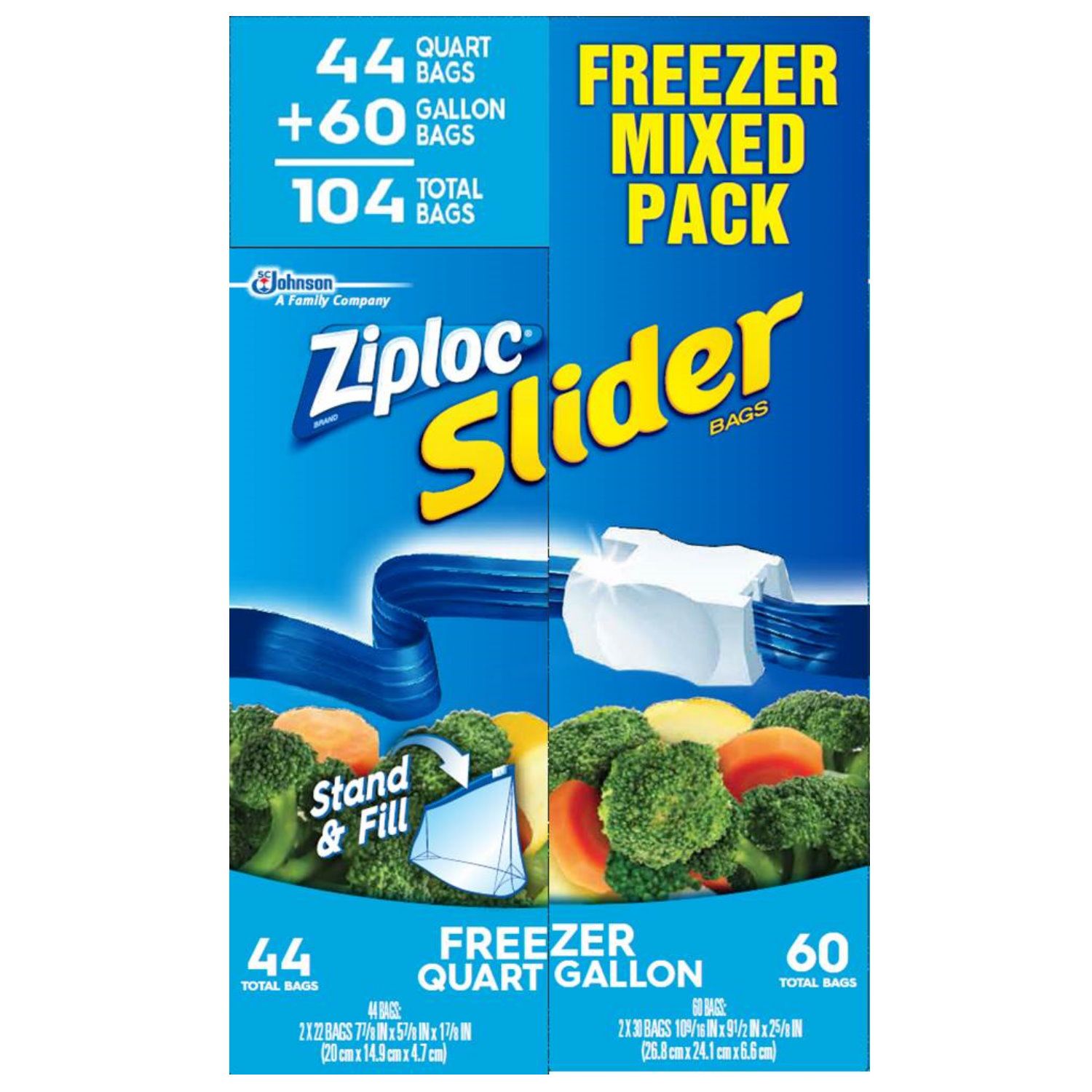 Ziploc Gallon Food Storage Freezer Bags, New Stay Open Design with Stand-Up  Bottom, Easy to Fill, 60 Count (Pack of 2)