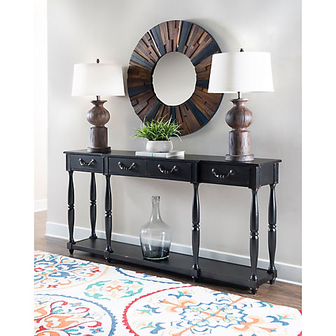 Powell Spindled Console Table - Black Crackle