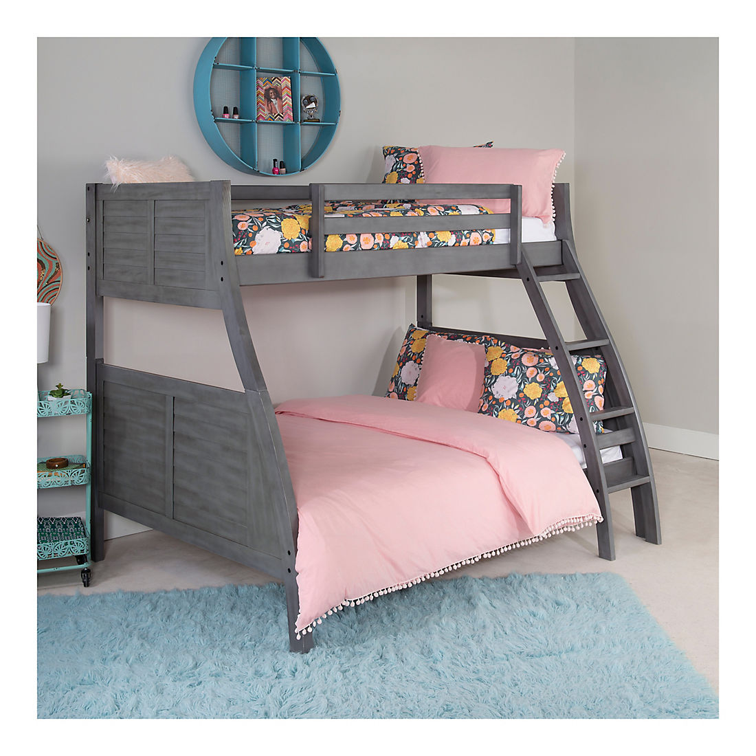 Duffy Twin Over Full Bunk Bed Grey, Grey Bunk Bed Twin Over Full