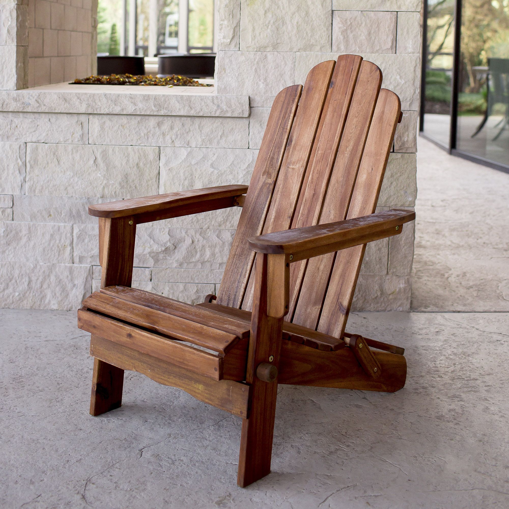 W. Trends Folding Acacia Wood Adirondack Chair Brown