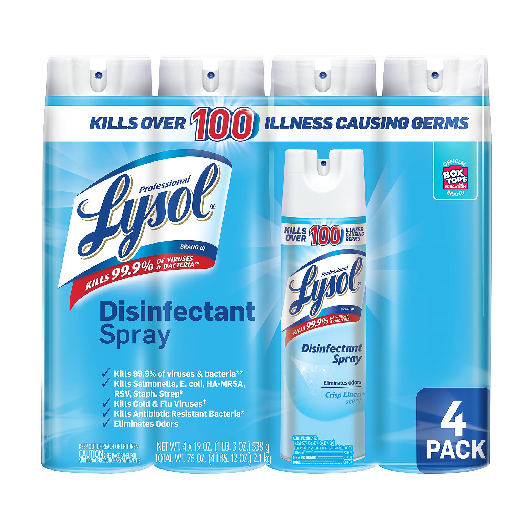 Lysol Disinfectant Spray Crisp Linen 4 Ct 19 Oz Bjs Wholesale Club