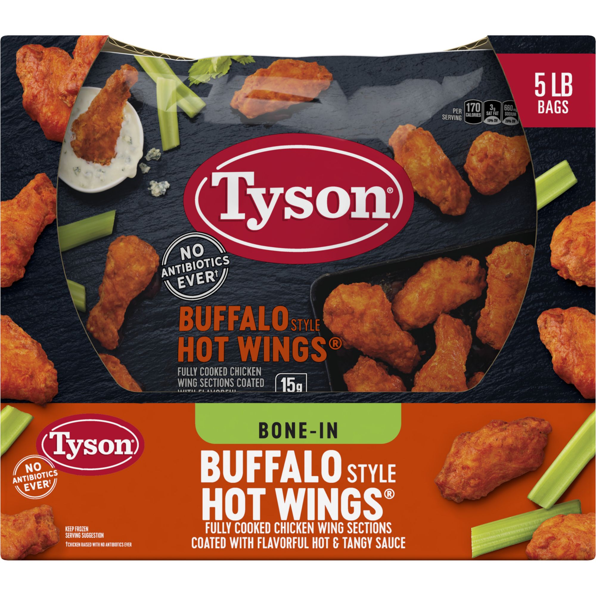 Tyson Any'tizers Buffalo Style Hot Wings, 1.37 lb Bag (Frozen)