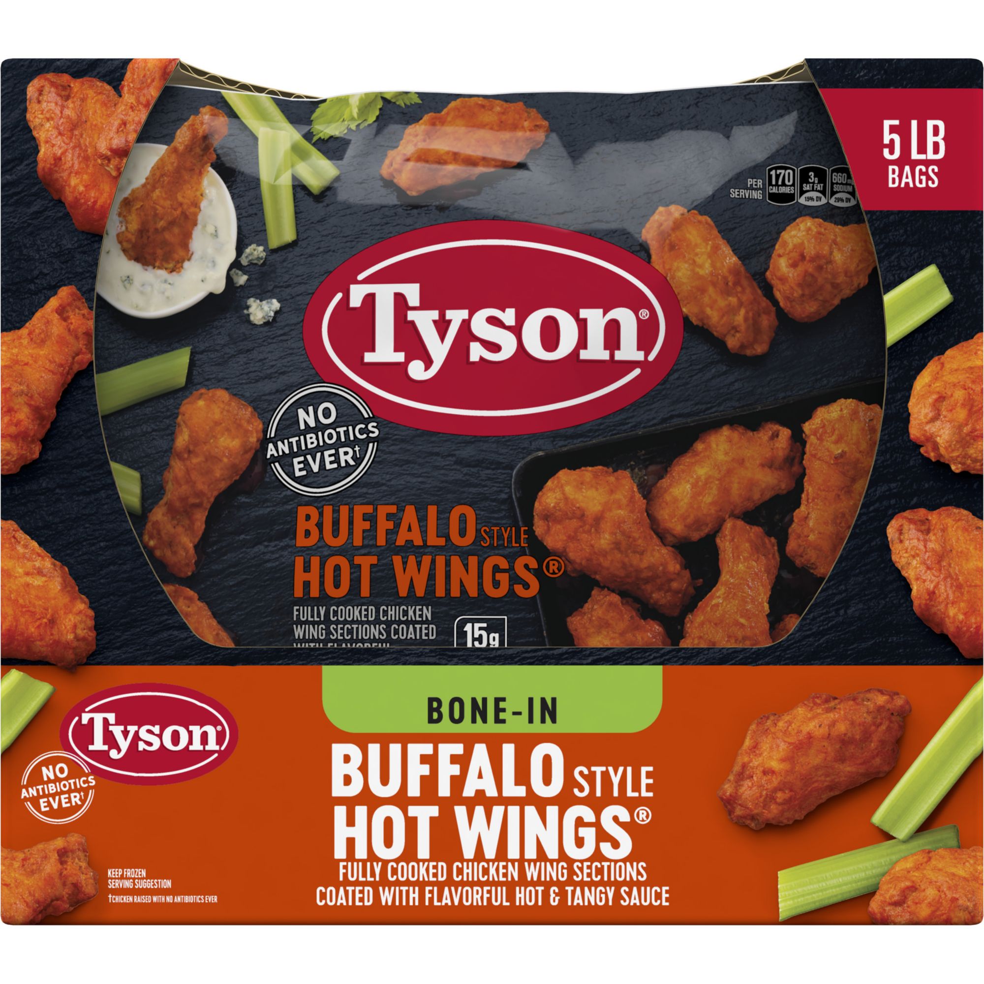 Tyson Frozen Fully Cooked Buffalo Style Hot Chicken Wings, 4 lbs.