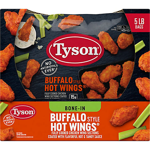 Tyson Frozen Buffalo Style Hot Chicken Wings, 5 lbs.