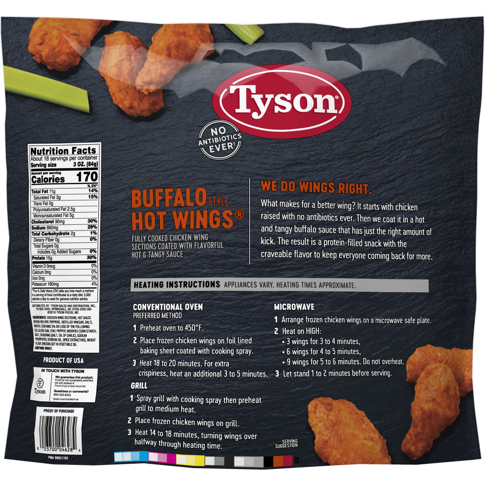 Tyson Any'tizers Buffalo Style Hot Wings, 1.37 lb Bag (Frozen)