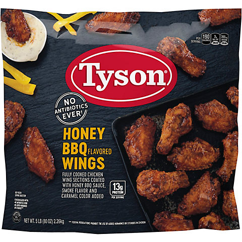 Tyson Frozen Fully Cooked Honey BBQ Bone-In Chicken Wings, 5 lbs.