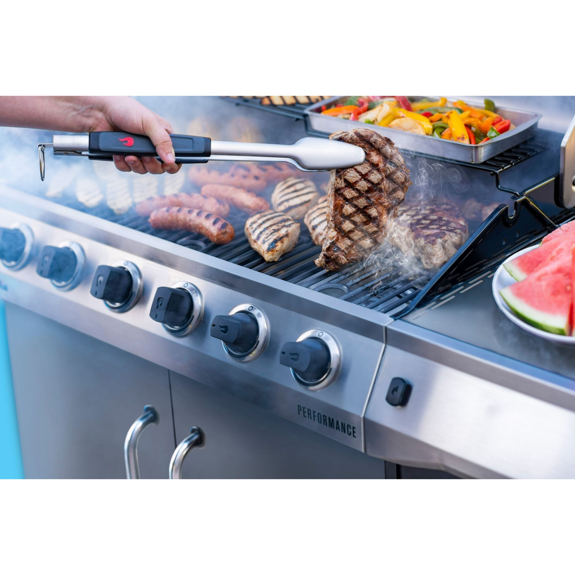 Char Broil Performance Series 6 Burner Gas Grill with Stainless Steel Cabinet and Soft Cover