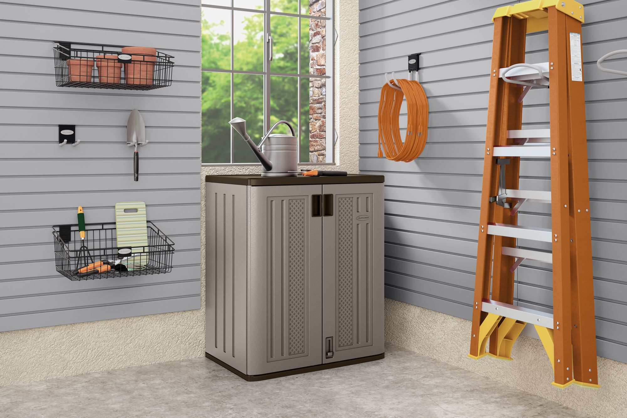 Suncast Plastic Freestanding Garage Cabinet in Gray (30-in W x 72-in H x  20.25-in D) in the Garage Cabinets department at