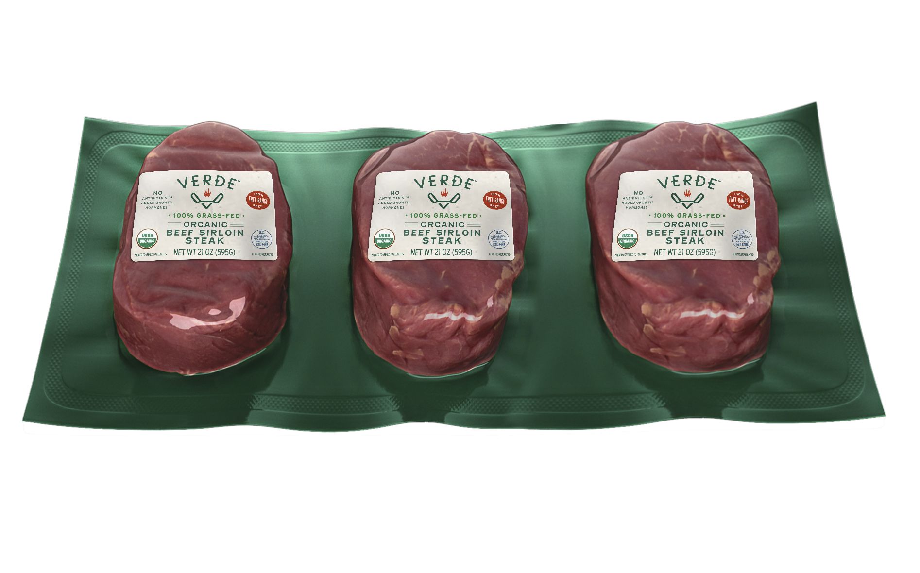 Verde Farms Organic Grass-Fed Beef Sirloin Steak, 3 pk./7 oz.