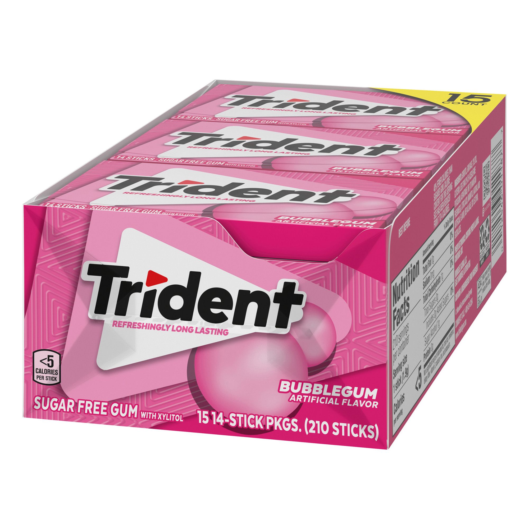 Trident Sugar Free Bubblegum Gum, Chewing Gum