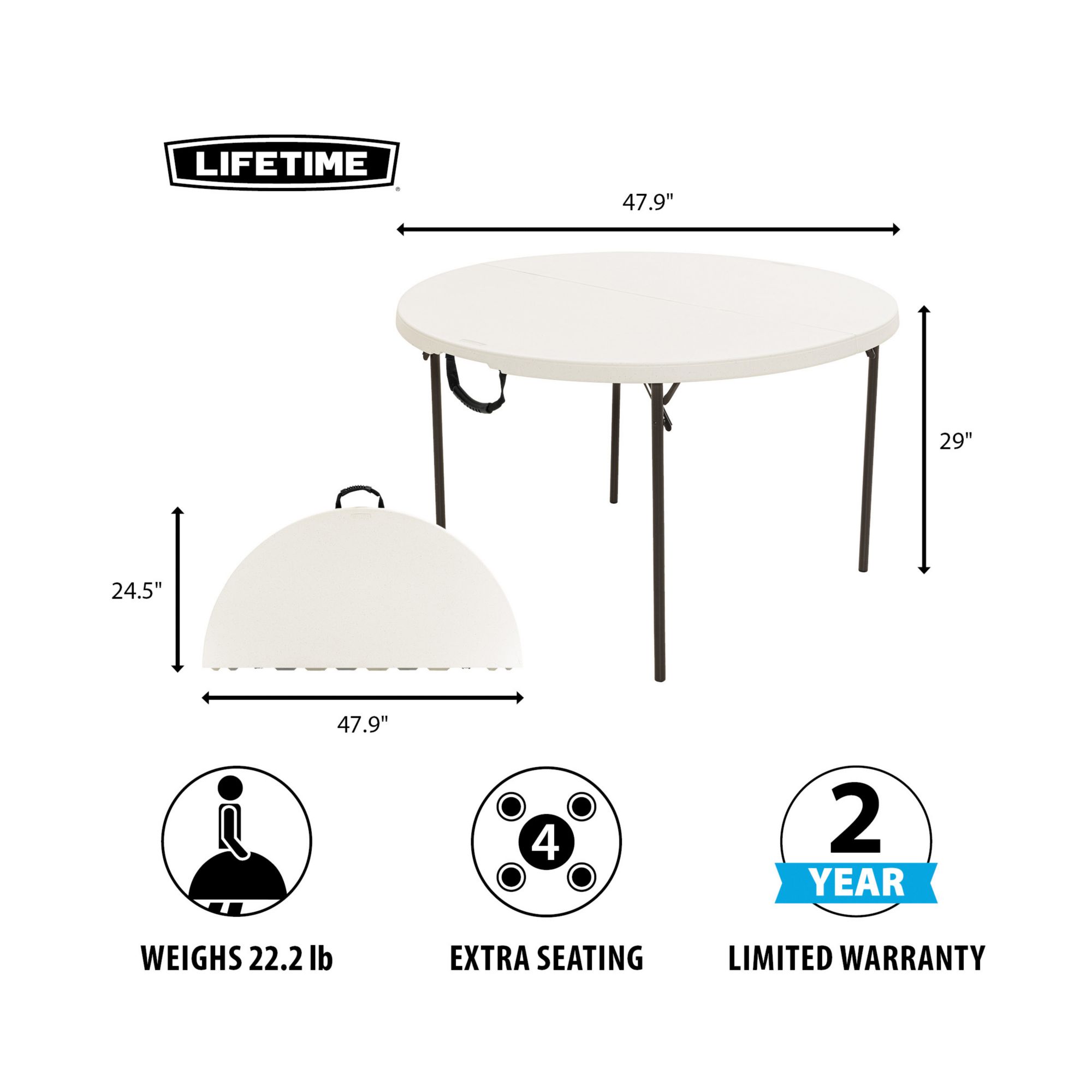 Lifetime 48 Round Light Commercial Fold-in-Half Table - Almond