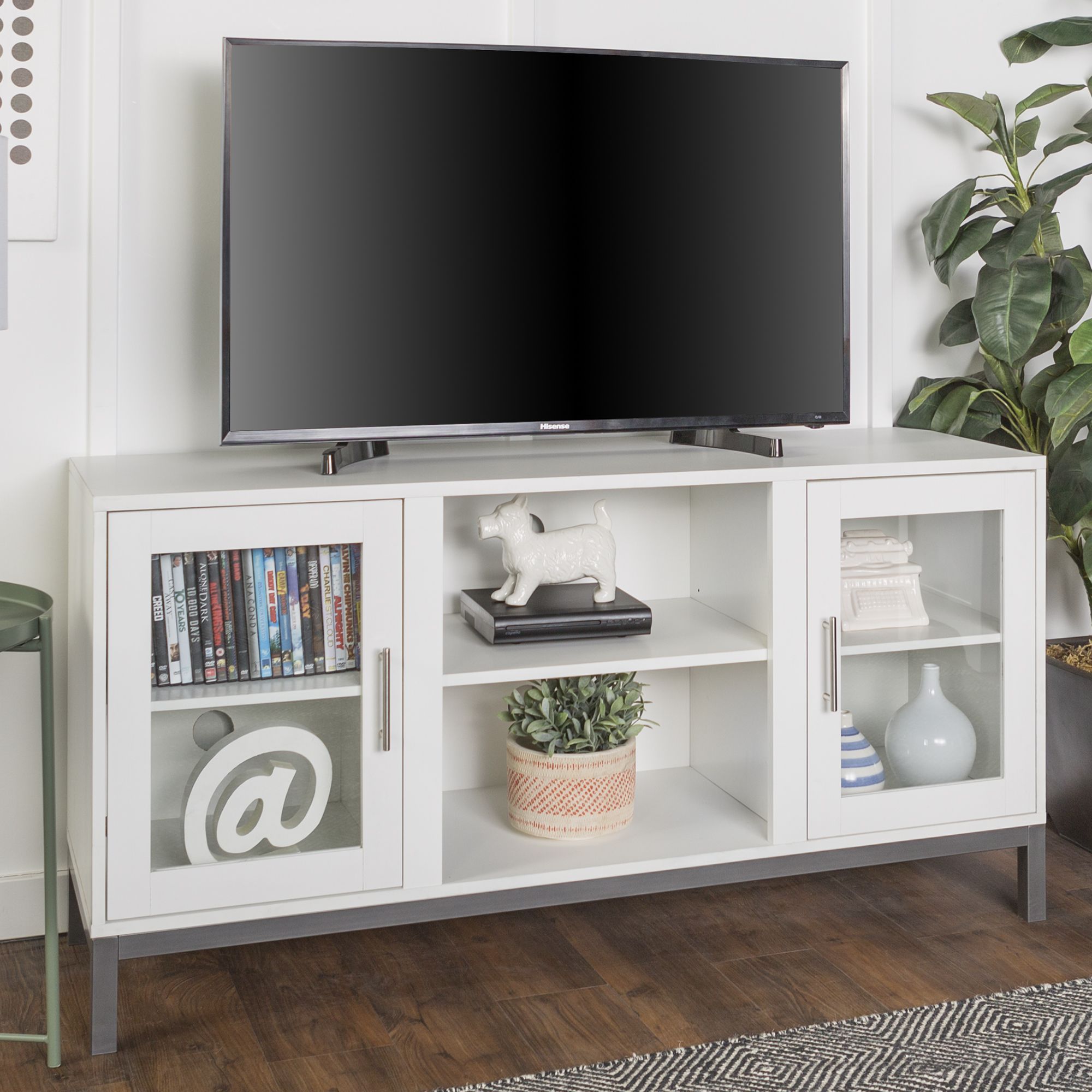 Glass white deals tv stand