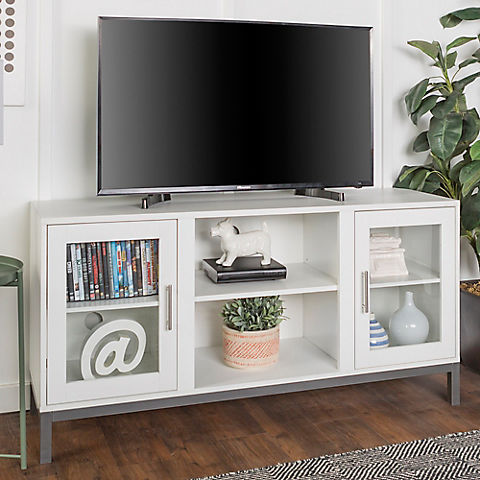W. Trends 52" Modern Glass Door TV Stand for Most TV's up to 58" - White