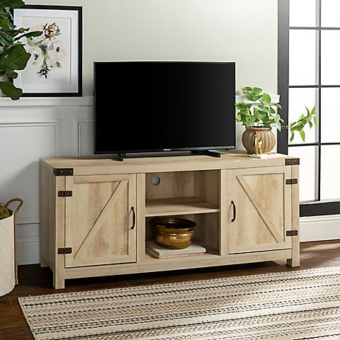 W. Trends 58" Farmhouse 2 Barn Door TV Stand for Most TV's up to 65" - White Oak