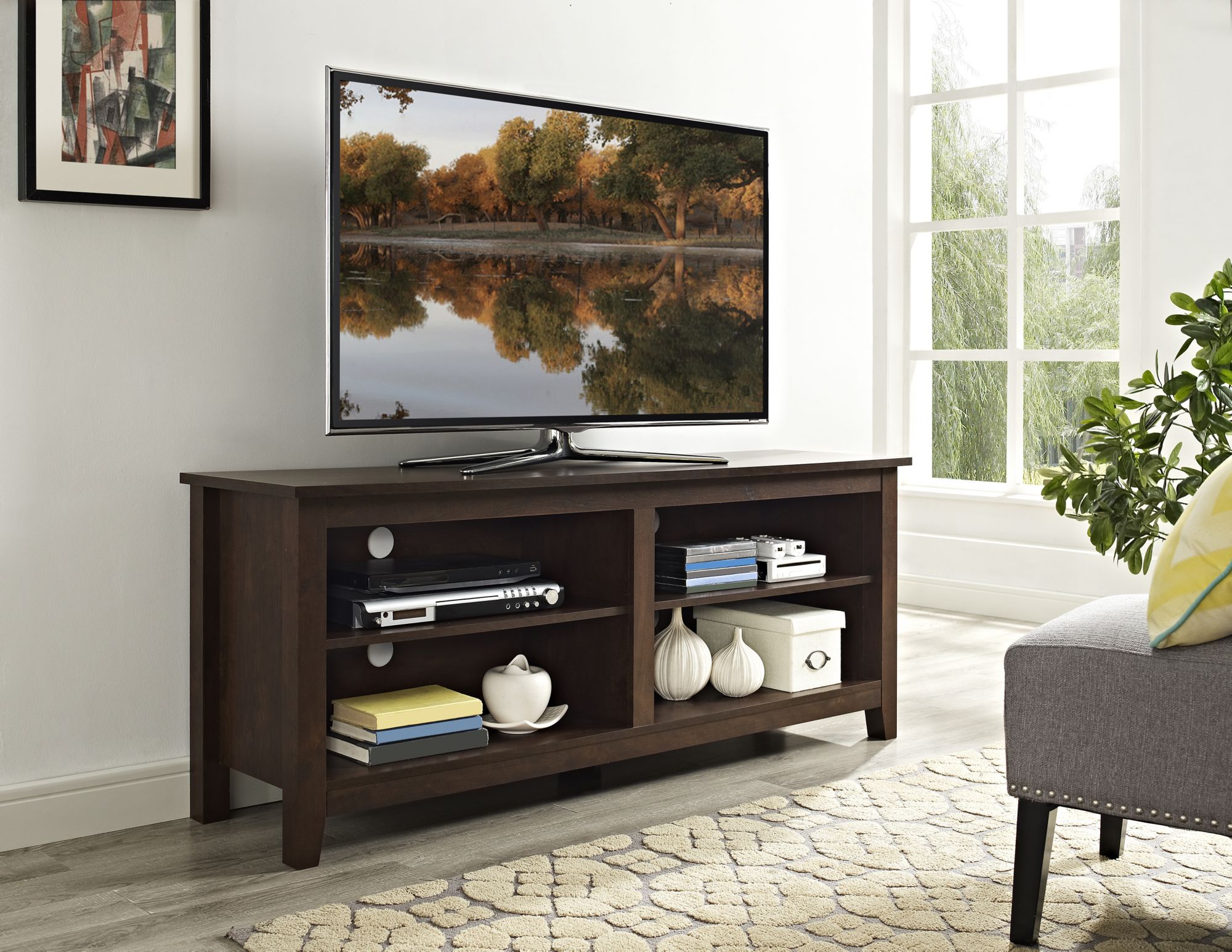 55 Traditional Natural Wood TV Stand for TVs up to 60 with Drawer White  Oak - Home Essentials