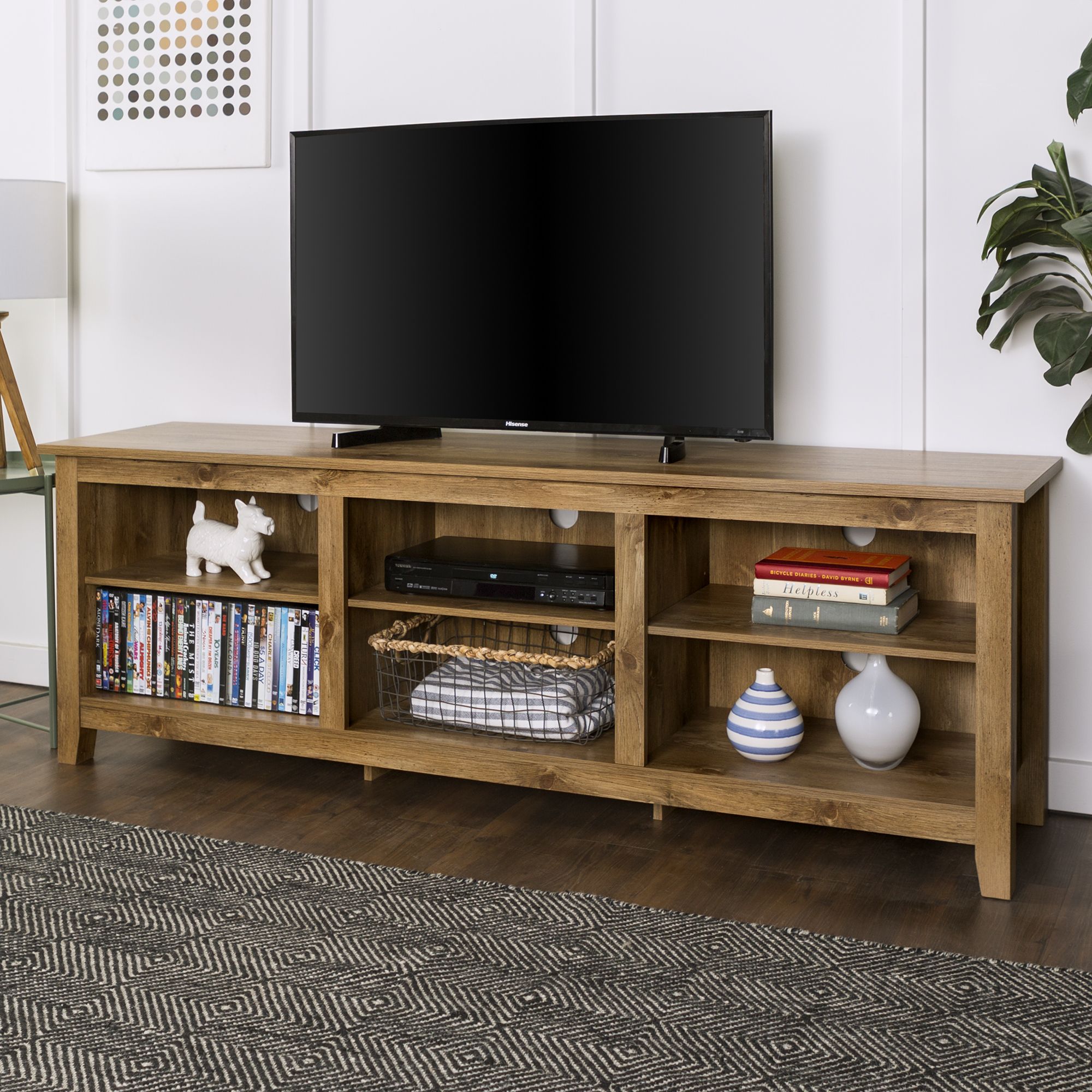 Threshold media stand store white oak finish