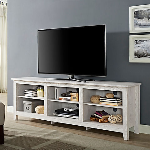 W. Trends 70" Rustic Open Storage TV Stand or TVs up to 80" - White Wash