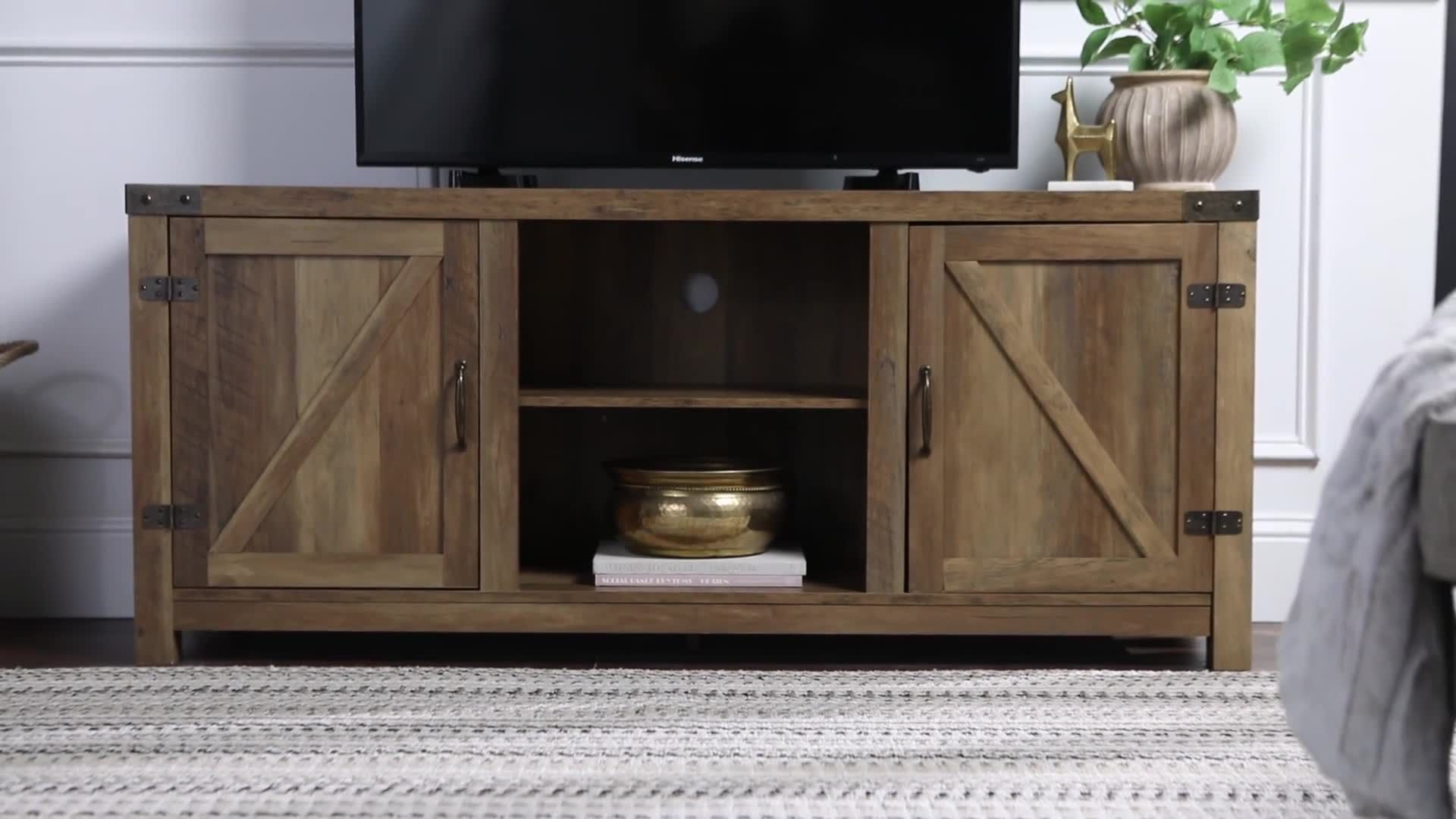 W. Trends 58" Farmhouse 2 Barn Door TV Stand for Most TV's up to 65" - Rustic Oak