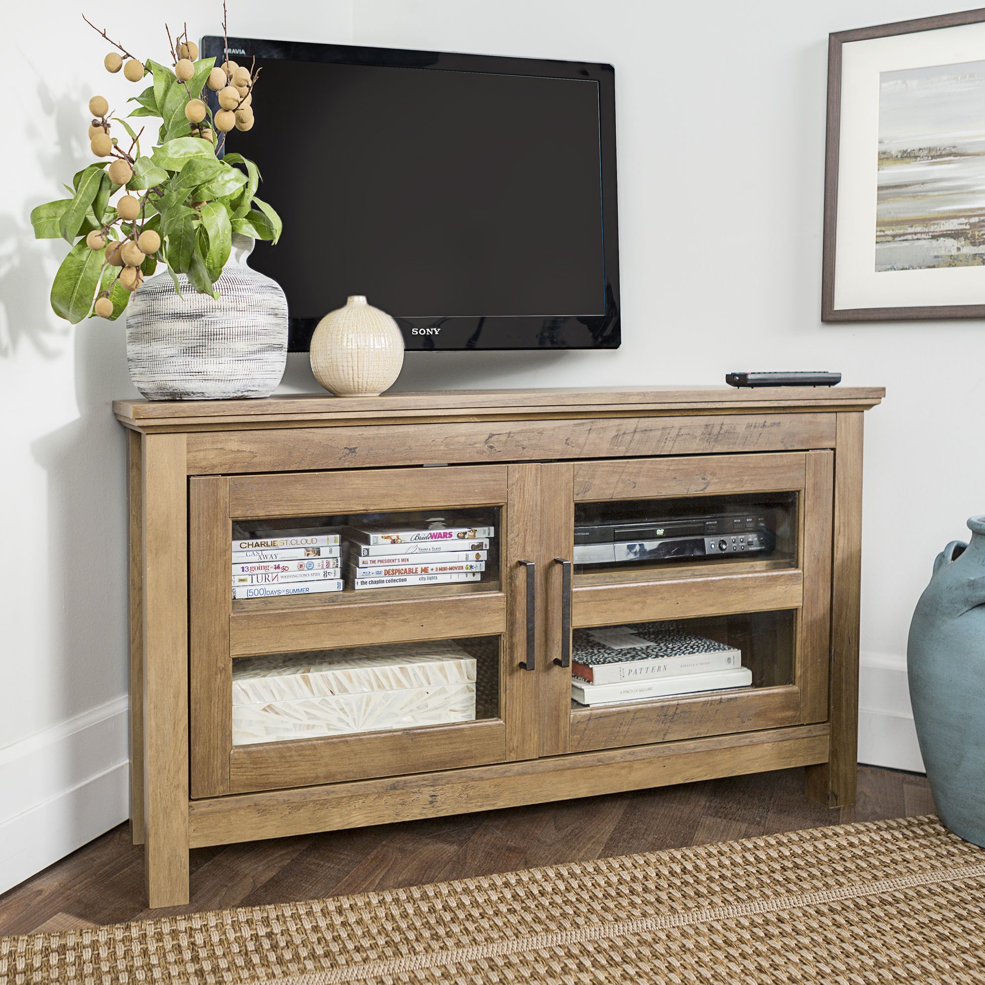 W. Trends 55" Rustic 2 Door Corner TV Stand Rustic Oak BJs