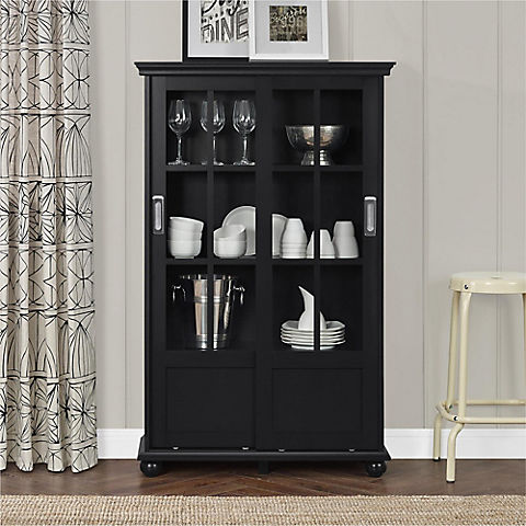 Ameriwood Home Aaron Lane Bookcase with Sliding Glass Doors - Black