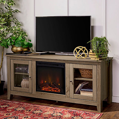 W. Trends 58" Wood Media TV Stand Console with Fireplace - Driftwood