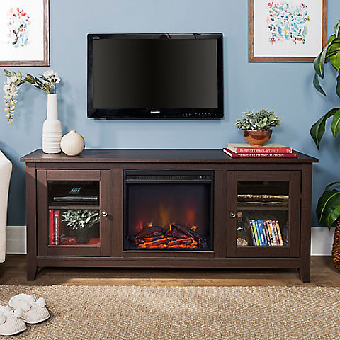 W. Trends 58" Traditional Glass Door Fireplace TV Stand for Most TV's up to 65" - Espresso