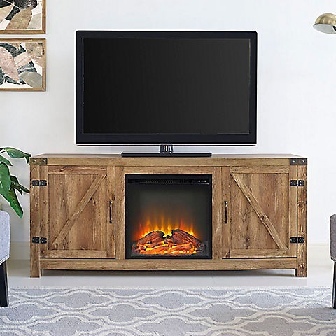 W. Trends 58" Farmhouse Barn Door Fireplace TV Stand for Most TV's up to 65" - Barnwood