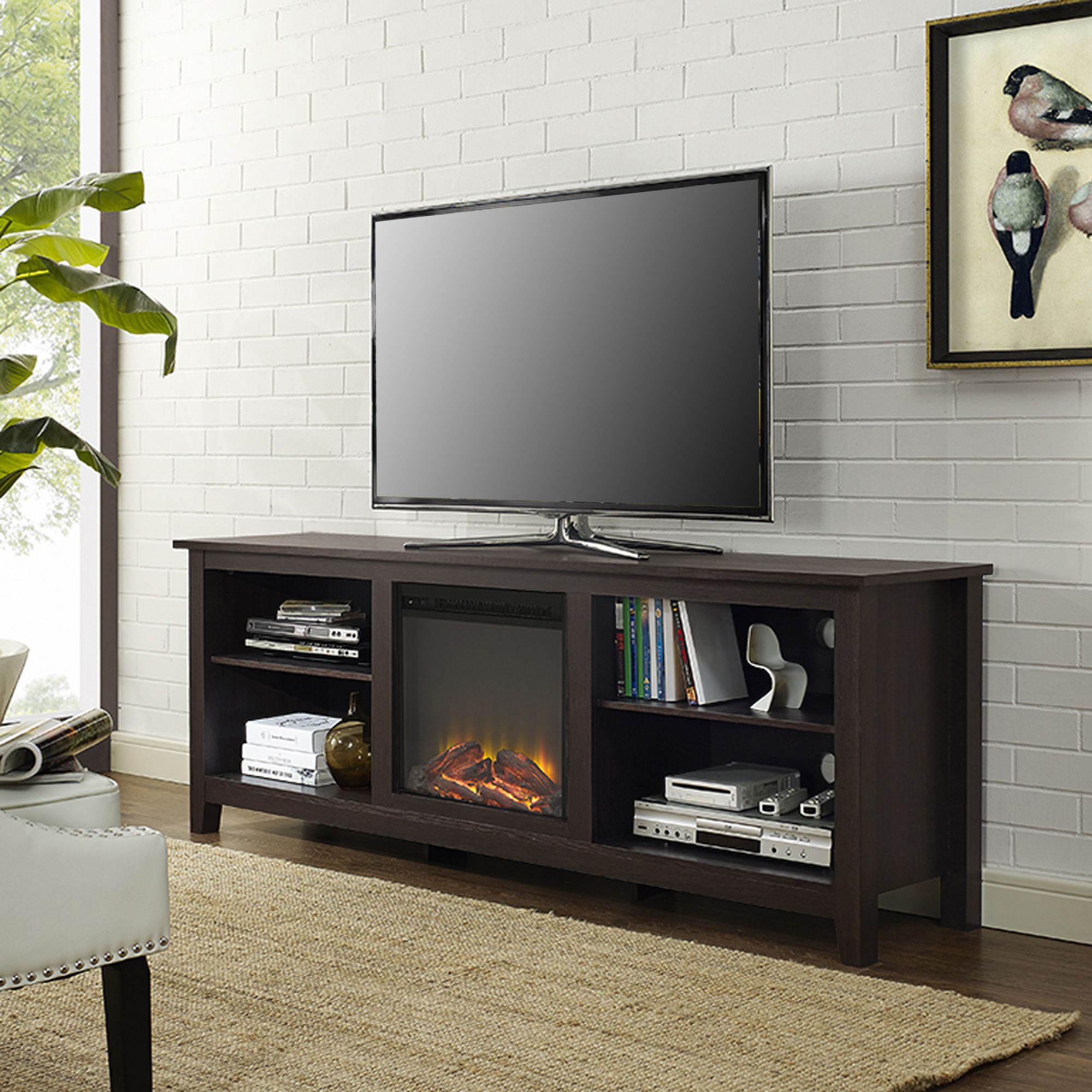 Espresso corner deals fireplace tv stand