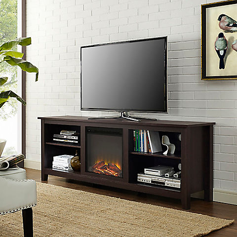 W. Trends 70" Rustic Open Storage Fireplace TV Stand or TVs up to 80" - Espresso