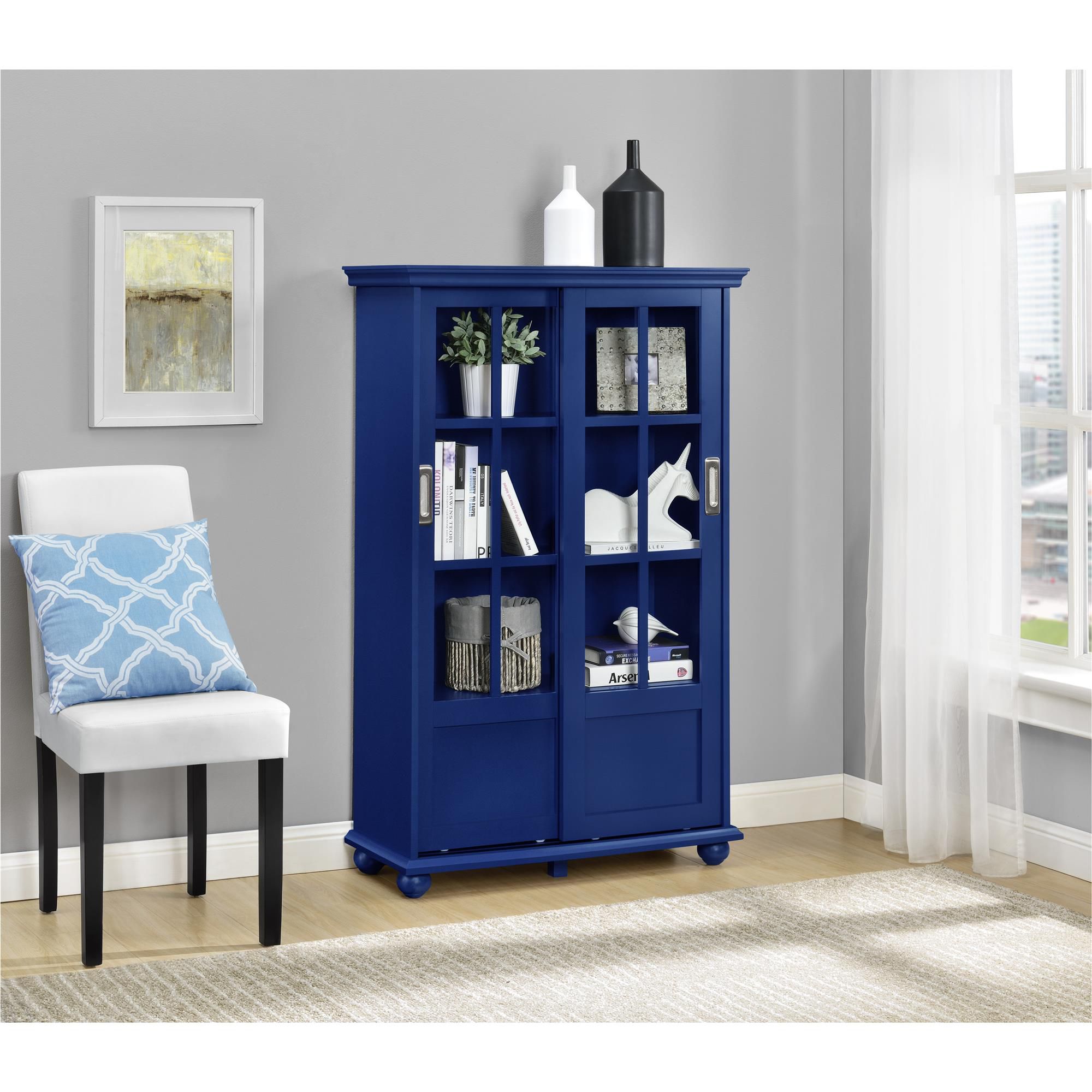 Ameriwood Home ron Lane Bookcase With Sliding Glass Doors Blue Bjs Wholesale Club