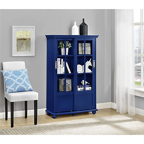 Ameriwood Home Aaron Lane Bookcase with Sliding Glass Doors - Blue