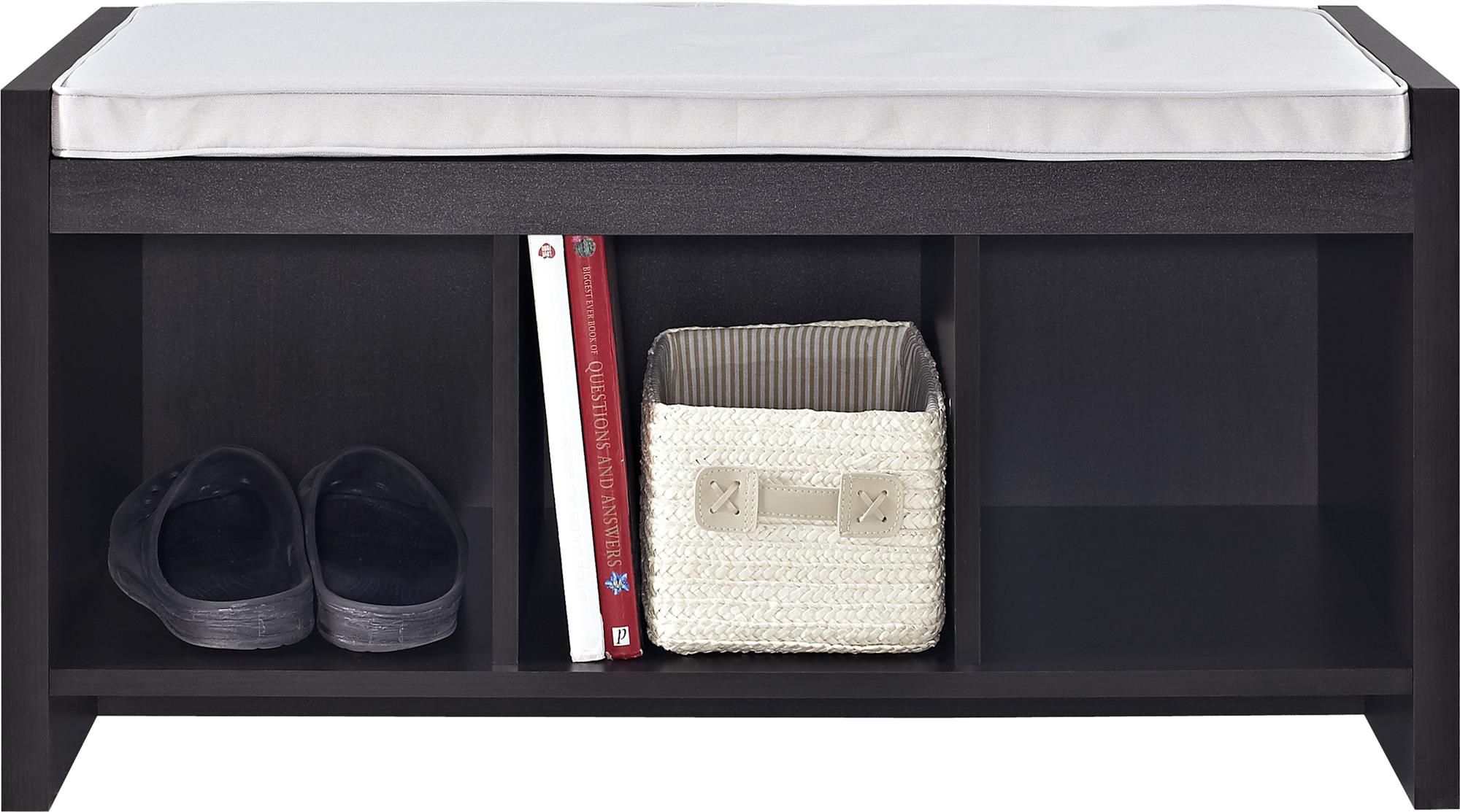 Harper & Bright Designs Espresso Entryway Storage Bench with Removable Cushion and 3-Removable Classic Fabric Basket, Espressp