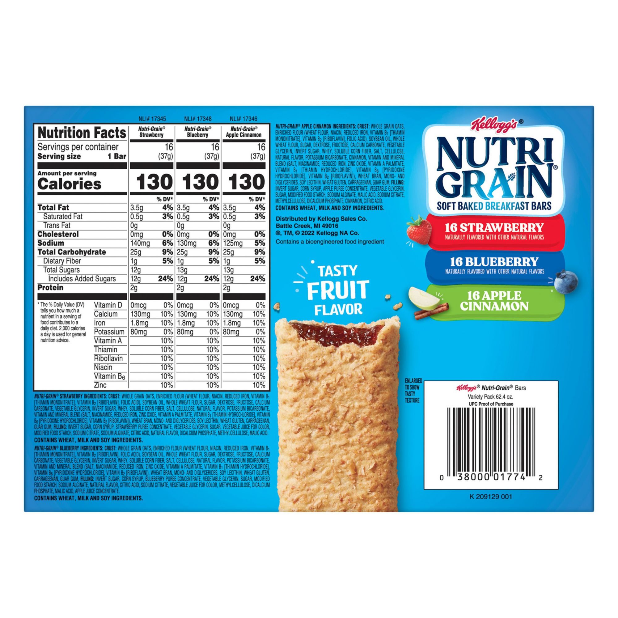 NUTRI-GRAIN Soft Baked Breakfast Bars Variety, 1.3 oz, 48 Count