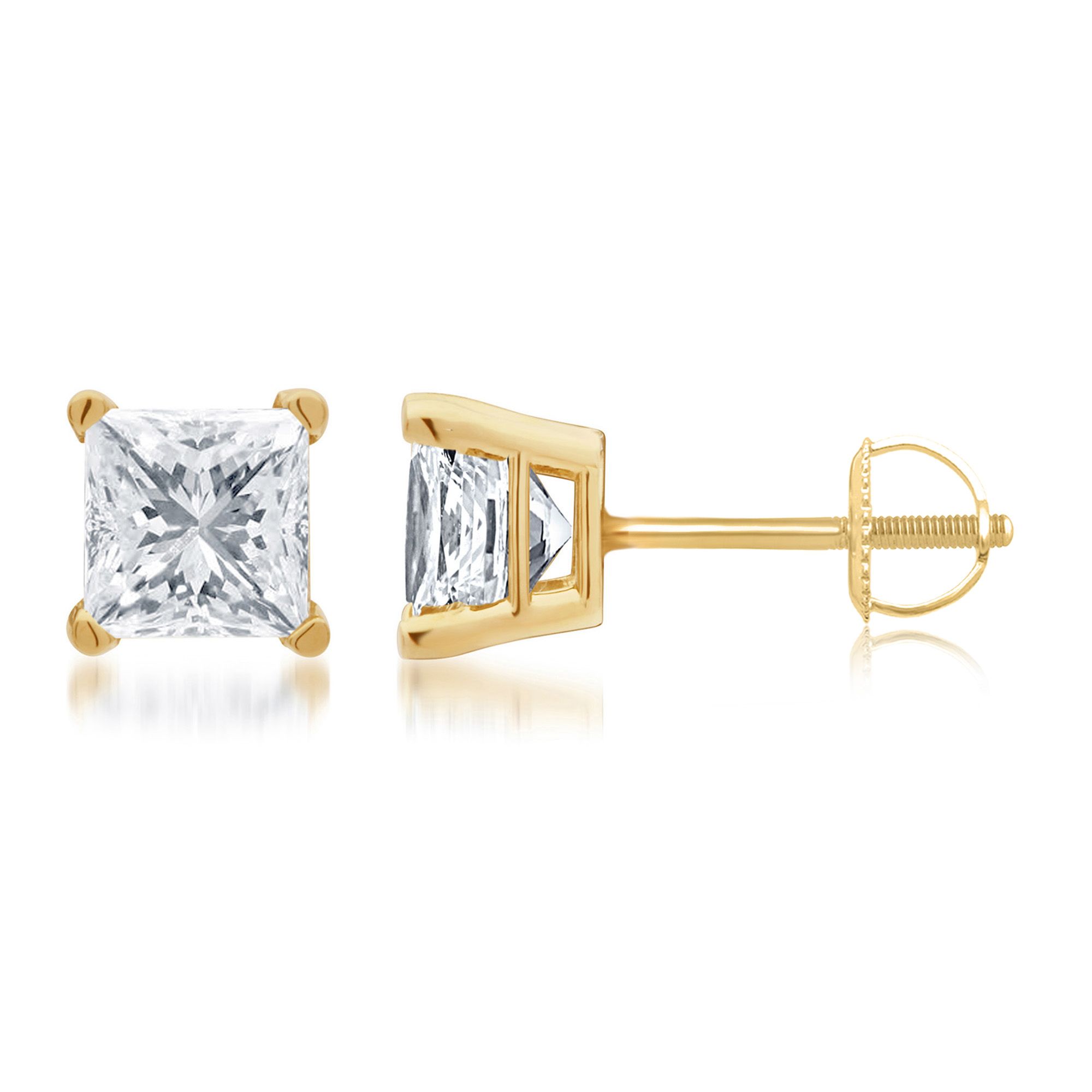 14k gold princess cut on sale diamond stud earrings