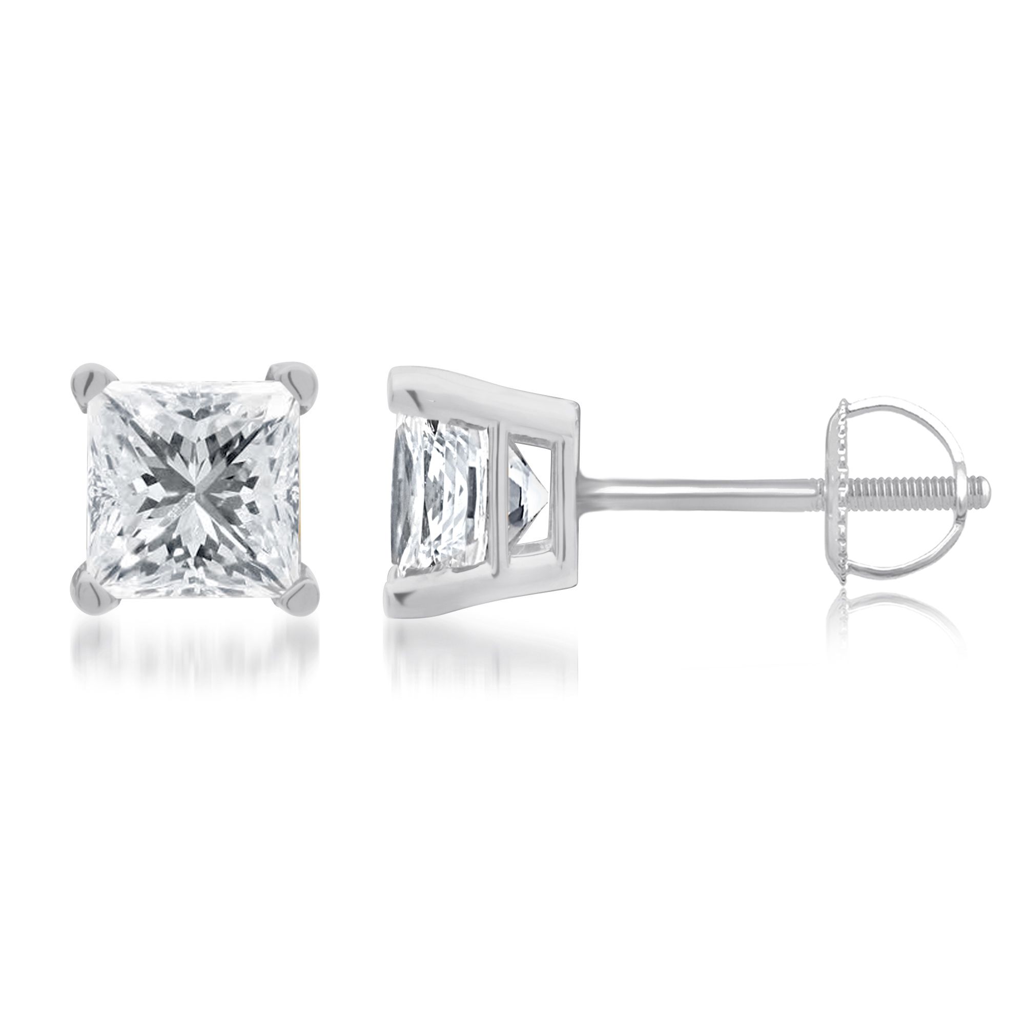 14K Square Cut Diamond Earring