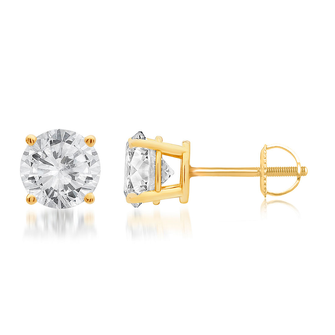 2.00CT ROUND CUT CREATED DIAMOND EARRINGS 14K SOLID YELLOW GOLD STUDS SCREW-BACK