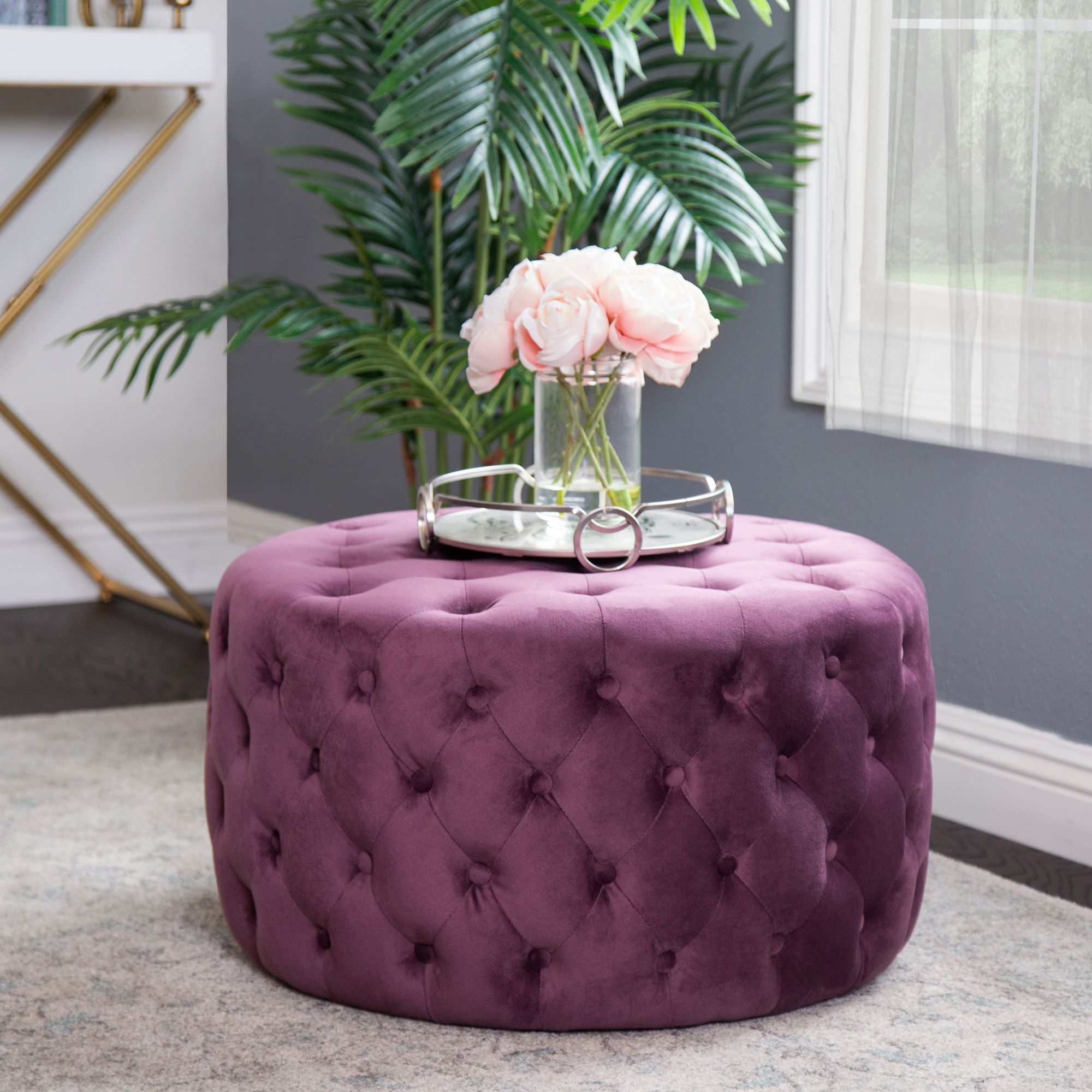 Purple velvet deals ottoman