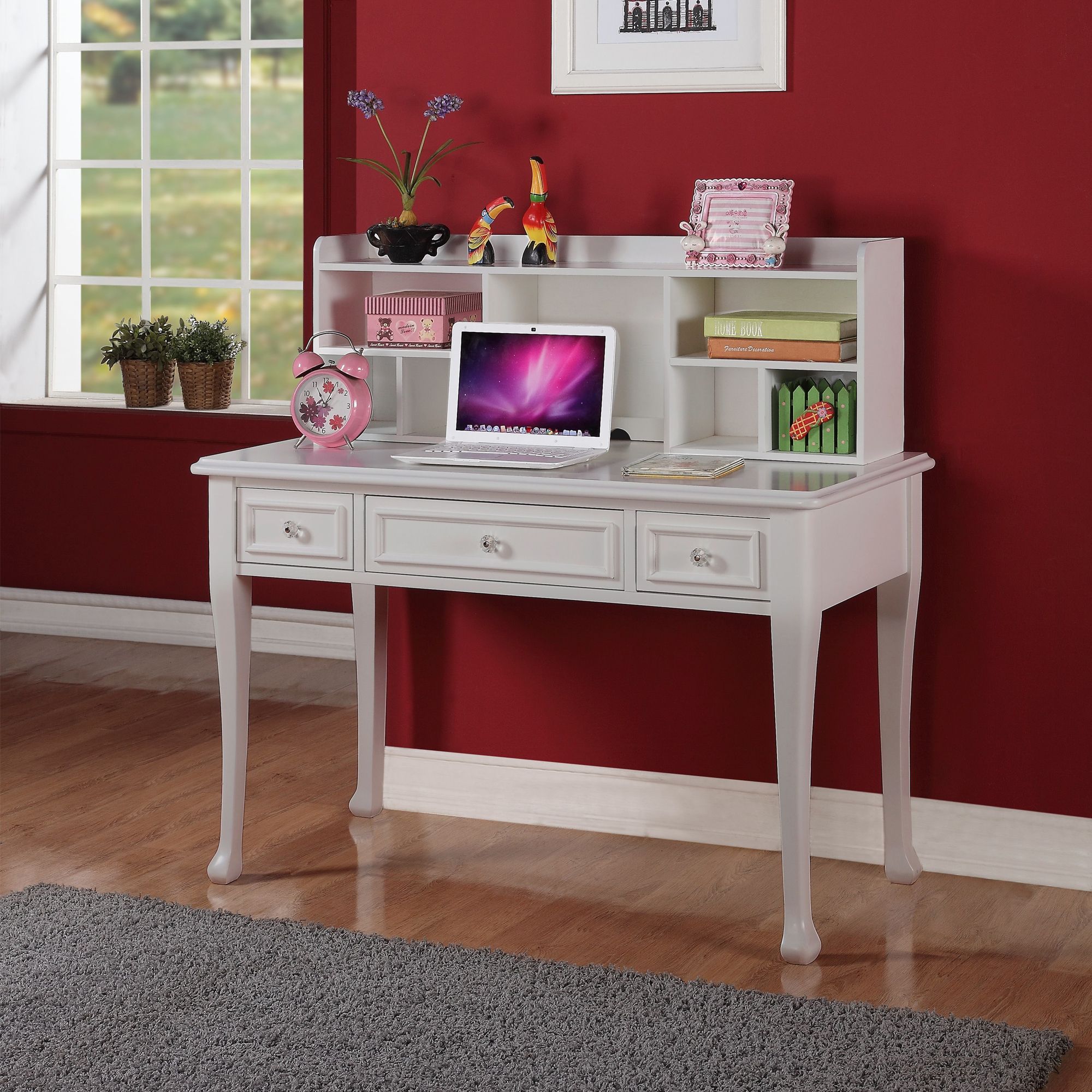 Computer Desk with Drawers, White Home Office Desk with Hutch, PC Desk  Writing Table with Storage for Small Spaces, White