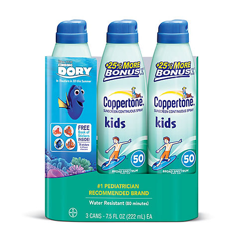 Coppertone Kids Continuous Spray Sunscreen SPF 50, 3 pk./7.5 oz.
