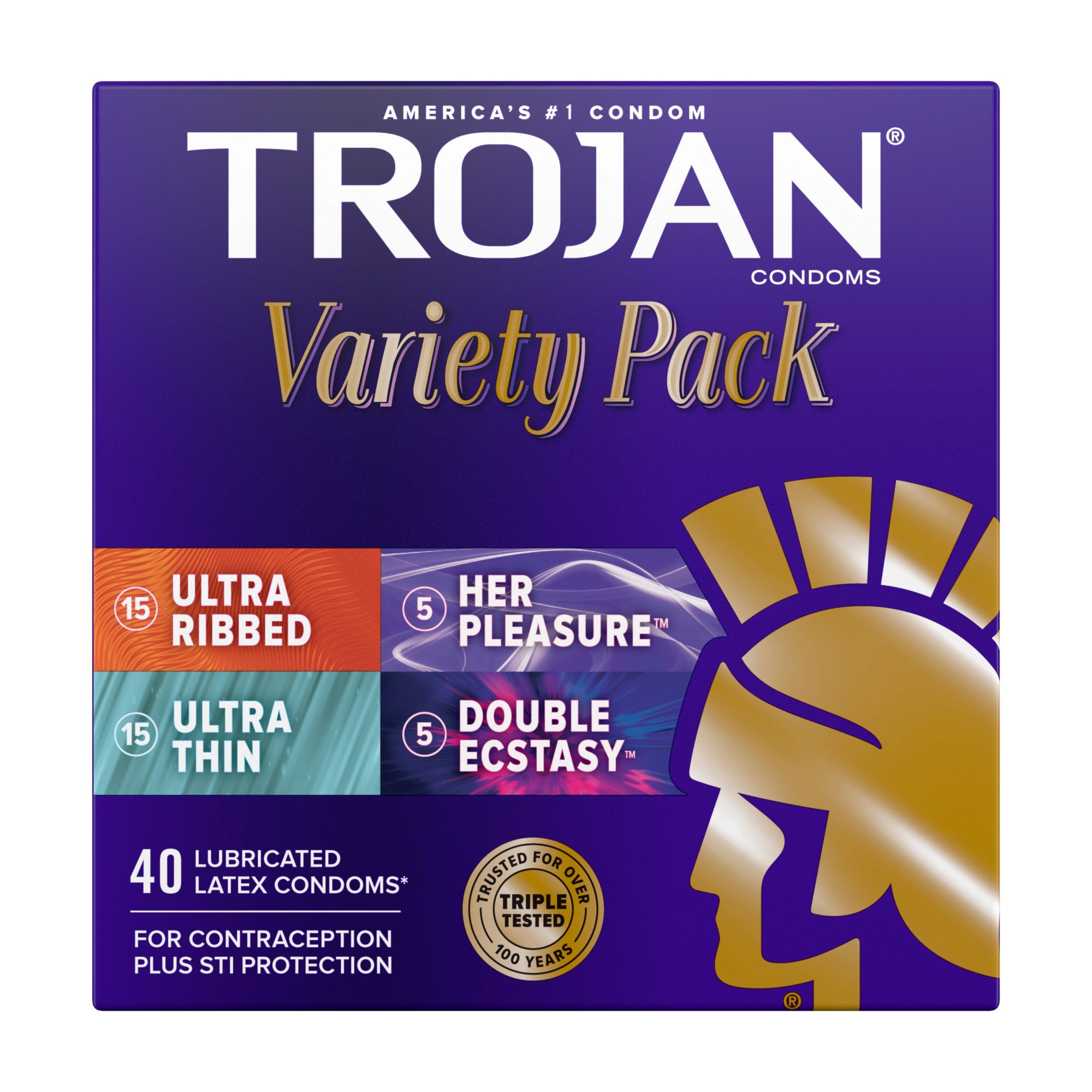 Trojan Pleasure Variety Pack Lubricated Latex Condoms, 40 Count