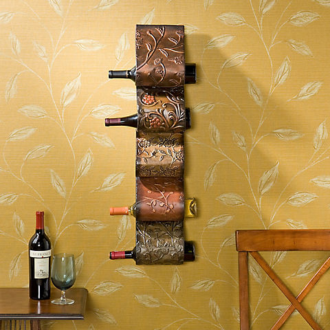 SEI Artistic 5-Bottle Wave Wall-Mount Wine Rack - Brown