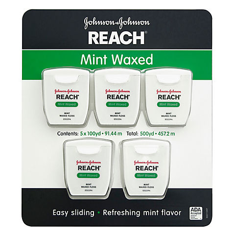 Johnson & Johnson Reach Mint Waxed Dental Floss, 5 pk./100 yds.