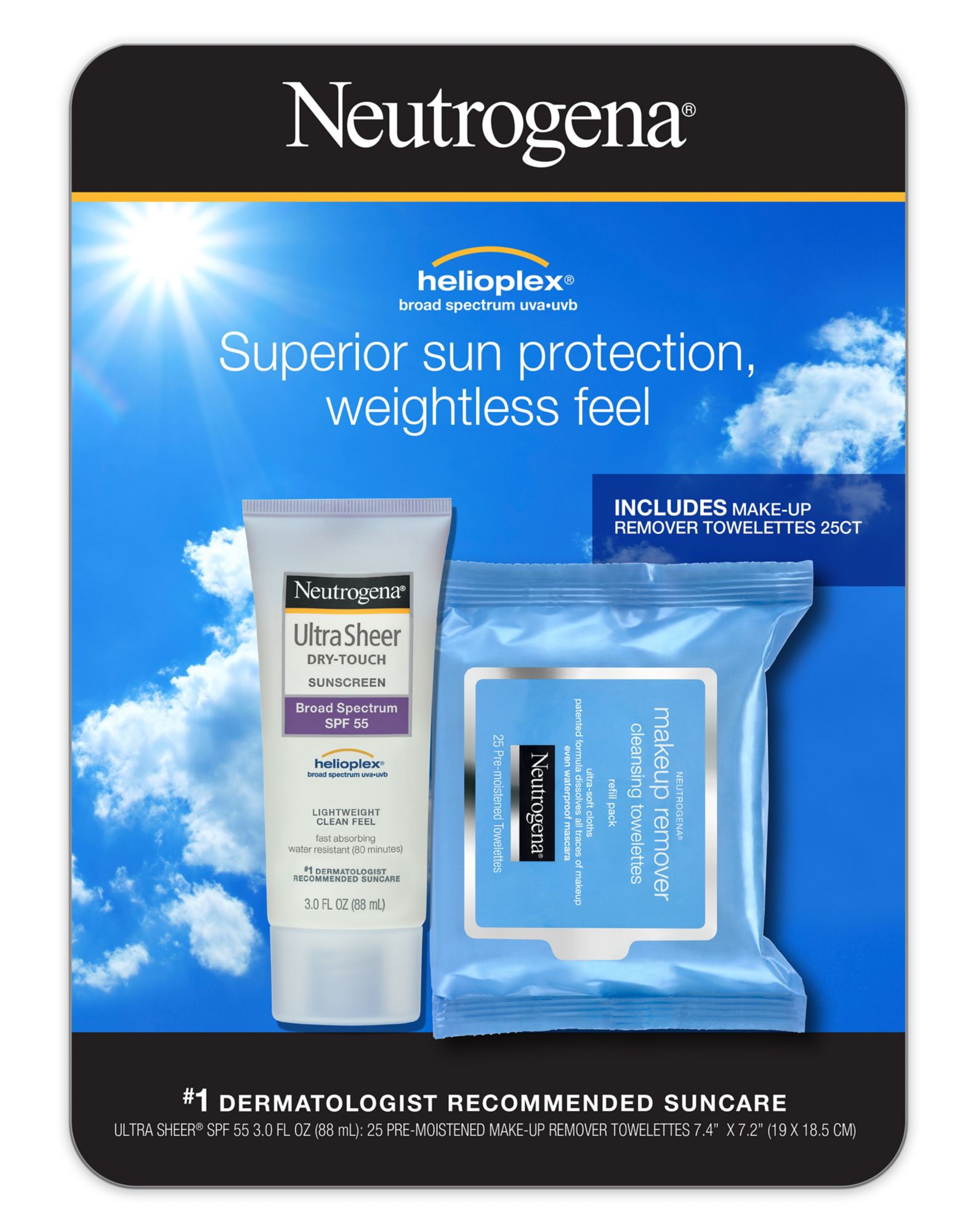  Neutrogena Ultra Sheer Dry-Touch Sunscreen Lotion, Broad  Spectrum SPF 55 UVA/UVB Protection, Lightweight Water Resistant Face & Body  Sunscreen, Non-Greasy, Travel Size, 3 fl. oz : Beauty & Personal Care