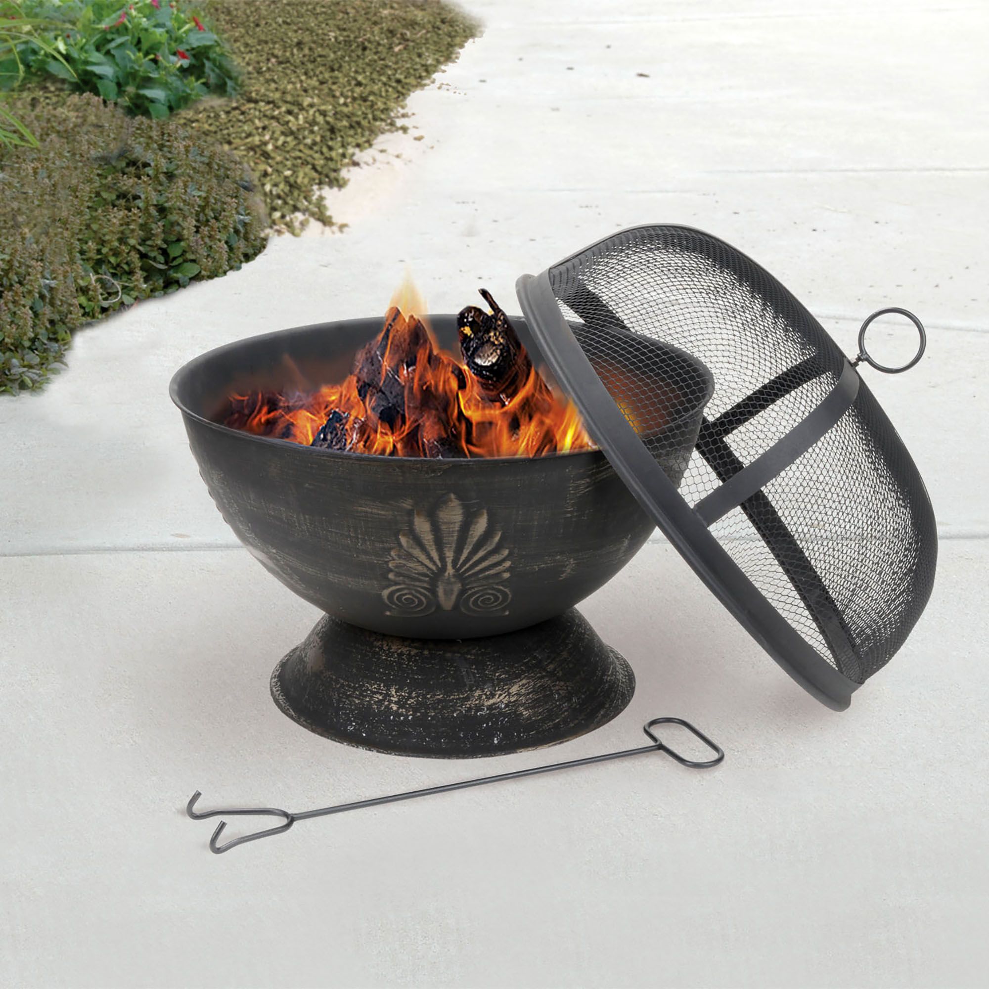 Outdoor Metal Fire Pit Bowl, Cast Iron Garden Fireplace