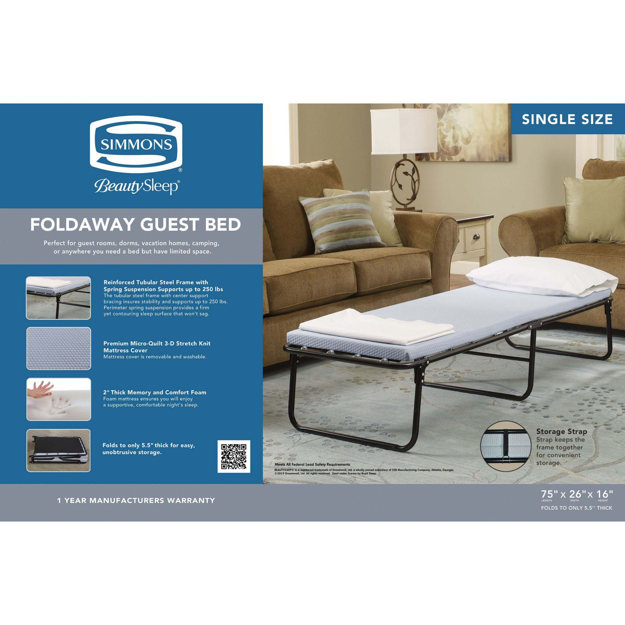 Simmons foldaway guest store bed single