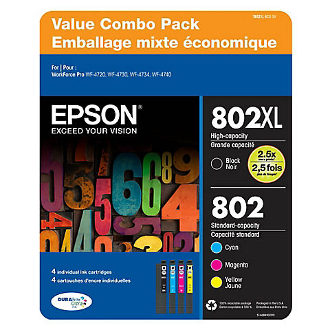 Epson T802 Color Combo Ink Cartridges, 4 pk.