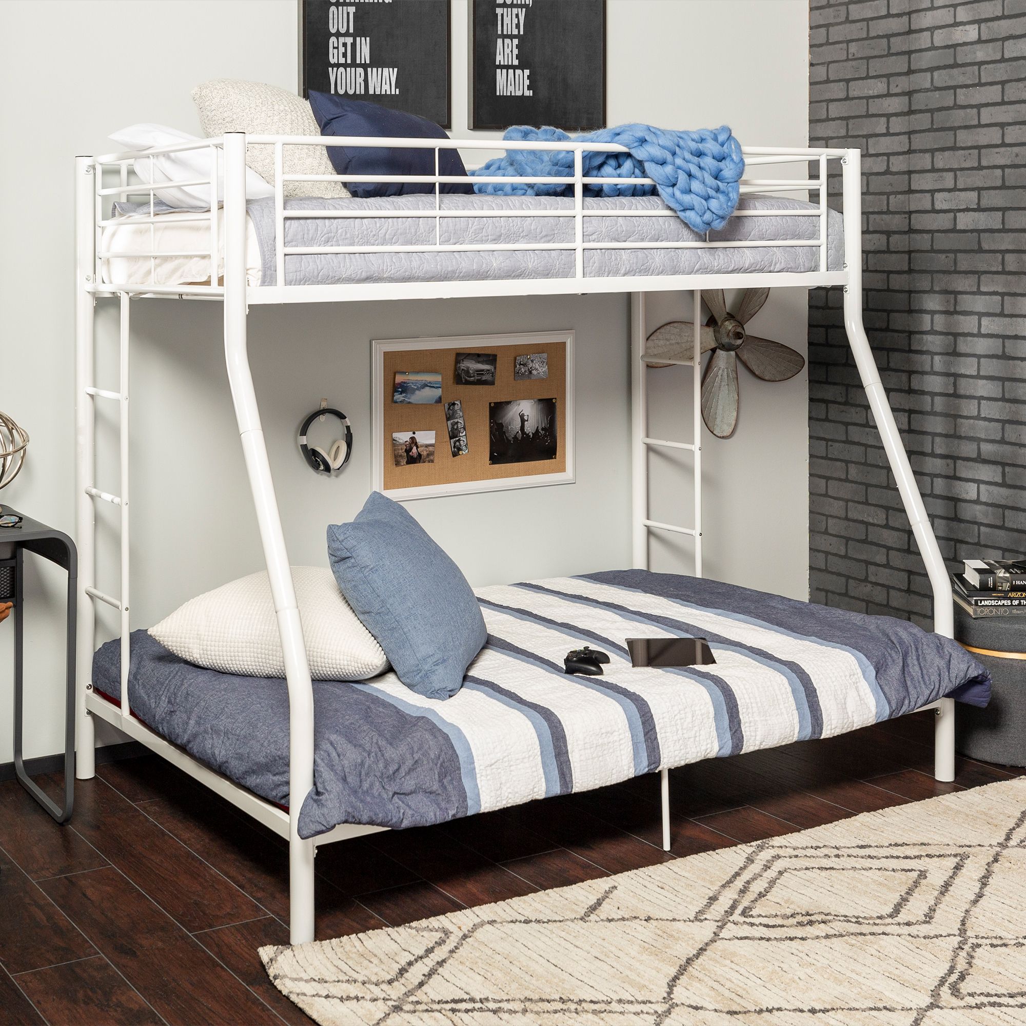 White metal bunk bed deals twin over full