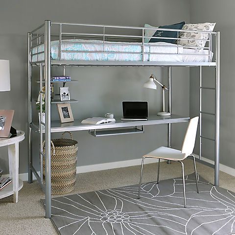W. Trends Sunrise Twin-Size Workstation Metal Bunk Bed - Silver