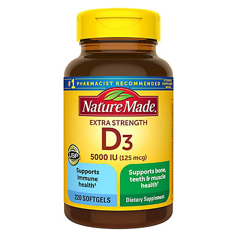 Nature Made Extra Strength Vitamin D3 5000 IU (125 mcg) Softgels, 220 ct.